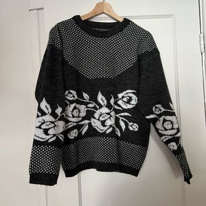 Vintage Charcoal and White Floral Sweater
